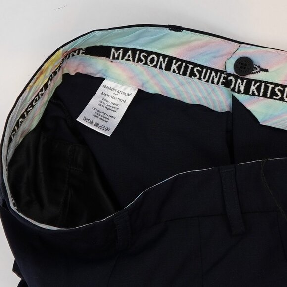 Maison Kitsune Paris 100% Wool Trouser Dress Pants Navy 34" Inseam - 42 / Medium - Picture 4 of 6